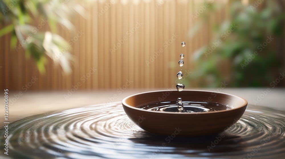 Poster serene view of liquid particles merging into larger drops, creating a calming visual effect.