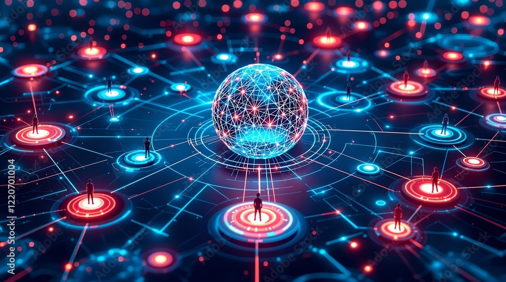 Poster visualizing the iot network: nodes, devices, and connections in an ai-generated graphic