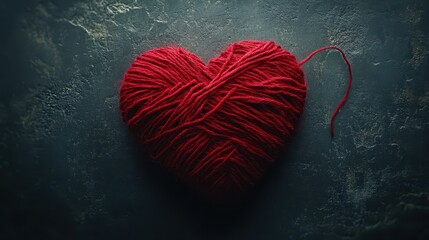 Warm heart of red wool yarn for valentine's day craft and decoration inspiration
