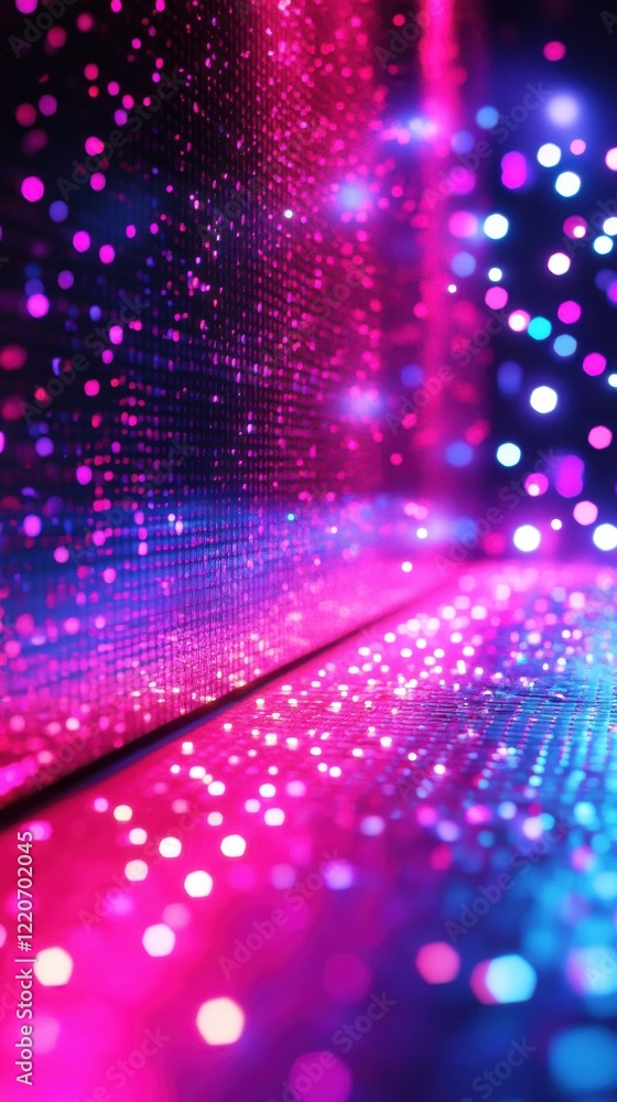 Poster vibrant magenta and electric blue background showcasing a mesmerizing array of bright dots creating 