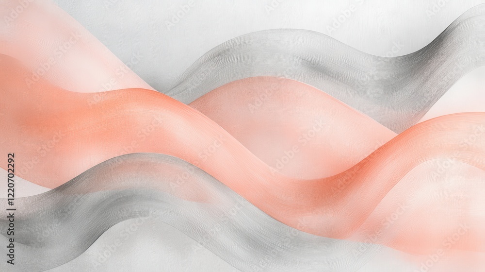 Poster soft pencil strokes create gentle waves in pastel coral and gray shades in an abstract design
