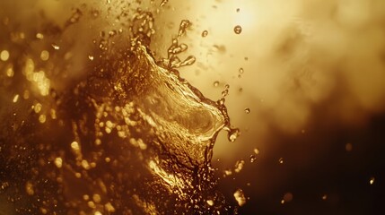 Obraz premium slow-motion view of liquid particles dripping from a faucet, catching light as they fall.