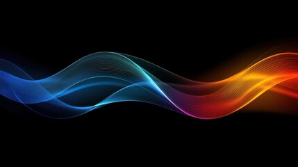 Naklejka premium Abstract glowing wave, blue, red, orange, light, dark background.