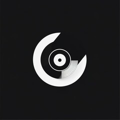 A flat design logo showcasing a vinyl record partially overlapped by a camera lens,