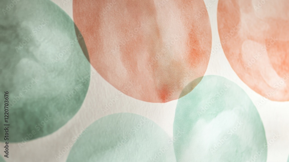 Aufkleber Overlapping circular shapes in muted mint and peach create a harmonious visual composition suitable for modern decor