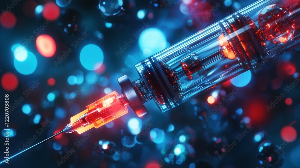 Poster syringe filled to the precise dosage level needed for an effective vaccination program
