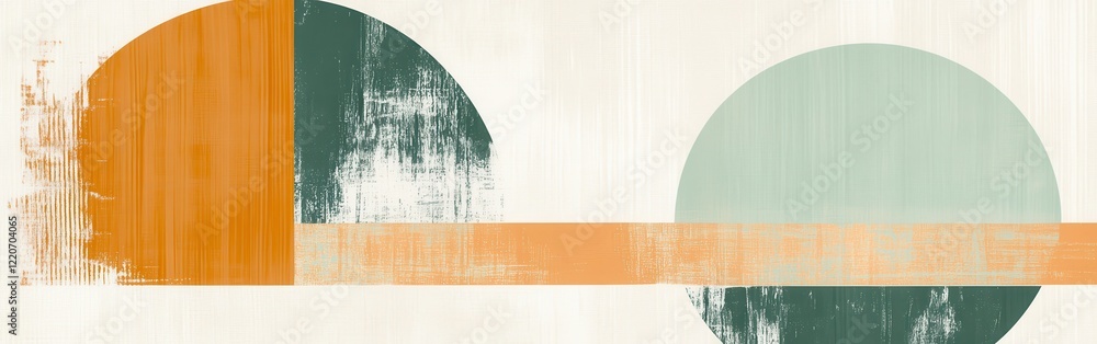 Poster minimalist design featuring half-circles and pencil strokes in a contemporary color palette
