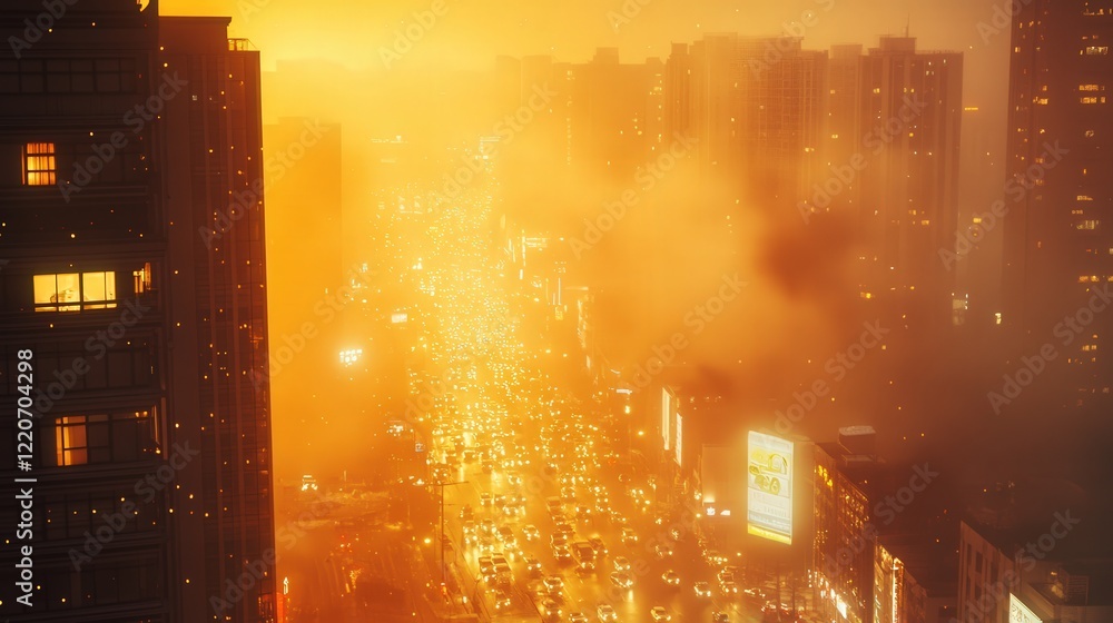 Poster time-lapse animation showing the buildup of pm 2.5 dust in the air during peak traffic hours