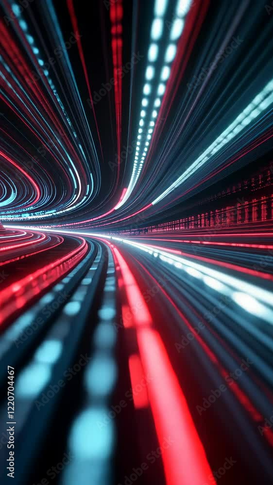Poster vibrant light trails create a dynamic sense of movement in an abstract digital landscape
