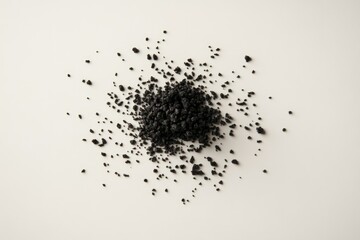 Minimalist Portrayal of a Broken Carbon Cluster With Scattered Particles on a Stark White Background, Creating a Clean Composition