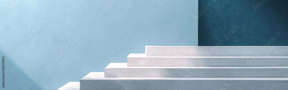 Aufkleber minimalist design featuring smooth steps transitioning from pastel gray to a soft blue background in
