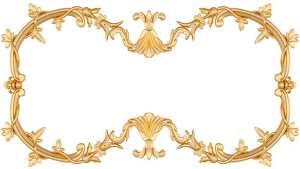 Golden frame on transparent background, cut out, 3D render