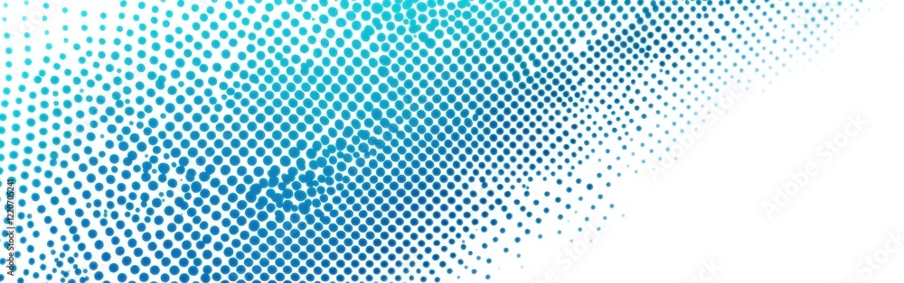 Poster halftone design featuring aquamarine gradient transitioning to white with intricate dot patterns