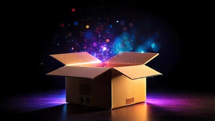 段ボール箱のイメージ  開封 幻想的 背景素材 チラシ・バナー・動画素材 AI生成素材