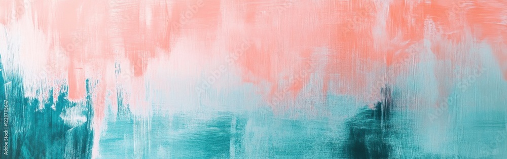 Poster soft hues blend in abstract art featuring faint teal and coral strokes on canvas