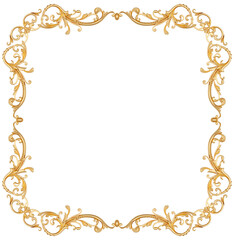 Golden frame on transparent background, cut out, 3D render