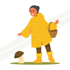 A girl picking mushrooms representing foraging and nature