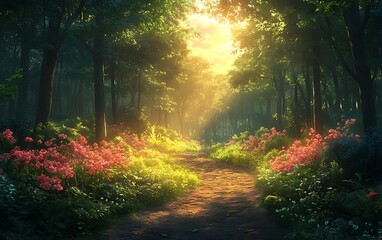 Fototapeta premium Sunrise Forest Path Artwork