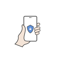 Shield padlock icon on smartphone. Vector illustration