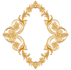 Golden frame on transparent background, cut out, 3D render