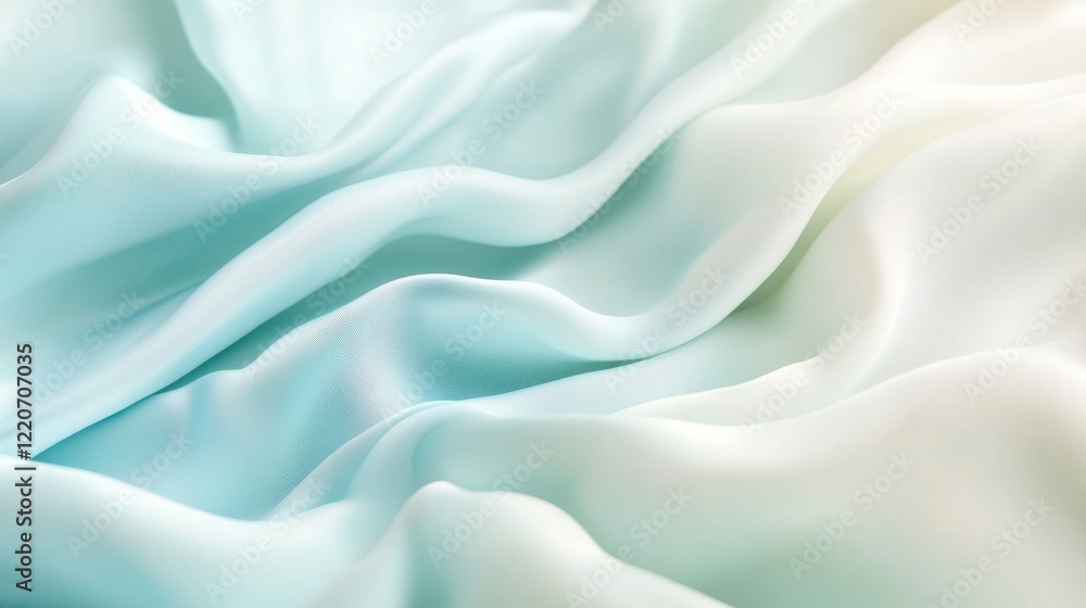 Poster soft silk fabric drapes in an elegant gradient of blue and white hues showcasing smooth textures and
