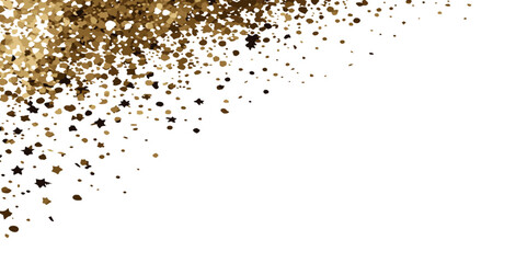 abstract golden color star and doted spotted confetti during holiday celebration template on white background. Concept for Studio shot, holiday celebration event vector illustration.