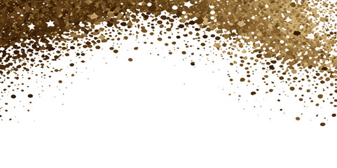 abstract golden color star and doted spotted confetti during holiday celebration template on white background. Concept for Studio shot, holiday celebration event vector illustration.