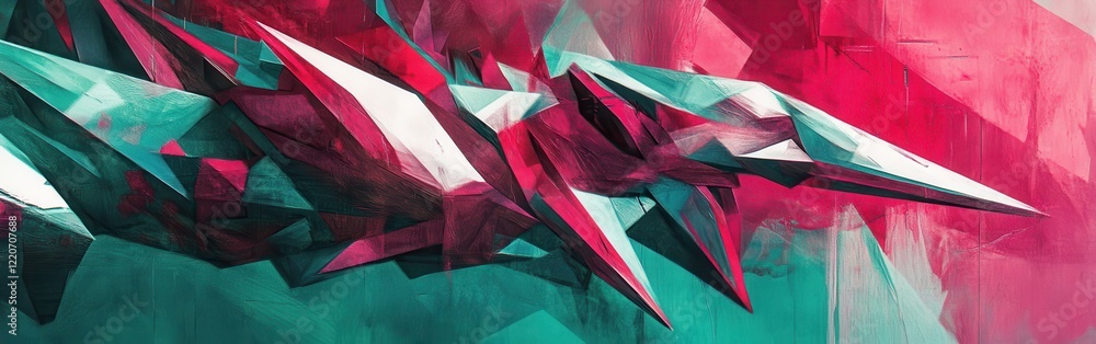 Poster bold low-poly geometric design in magenta and teal creates striking visual contrast and dynamic ener
