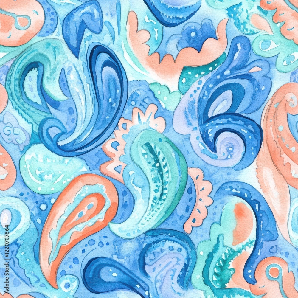 Aufkleber intricate doodle cartoon drawings with vibrant blue and coral swirls in an abstract pattern on a lig