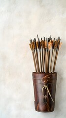 Vintage Quiver Filled with Traditional Arrows on Cream Background