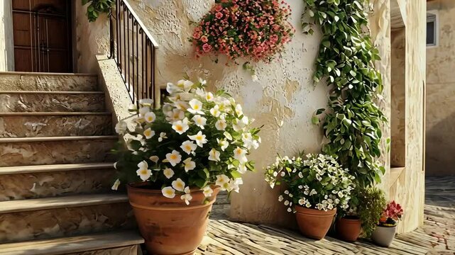 Cozy Street Corner with Charming Balcony and Flower Pots