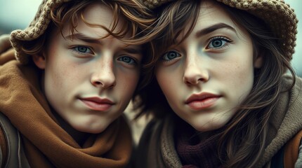 Fototapeta premium Romantic couple in love. Close up portrait
