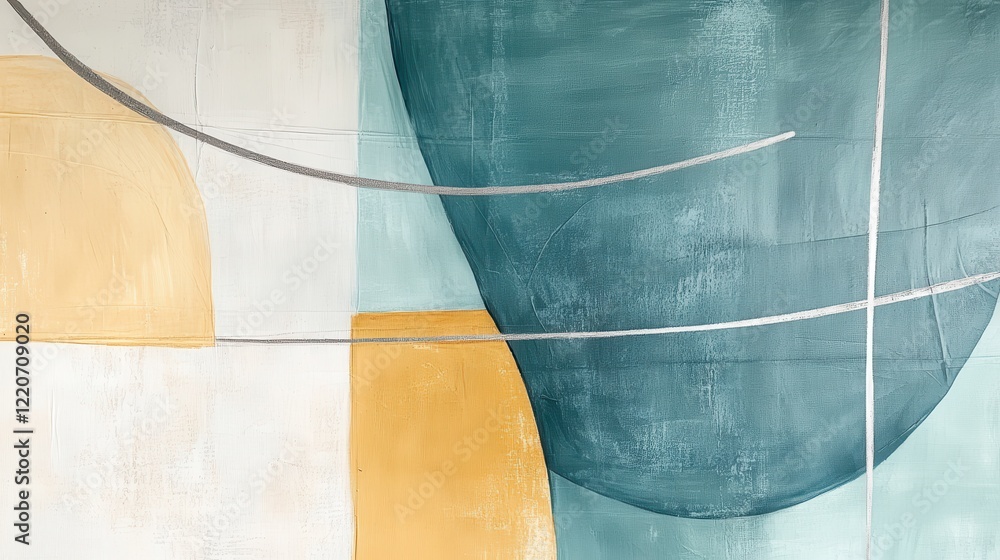Aufkleber muted teal and ochre abstract artwork featuring pencil strokes and soft geometric shapes in a contem