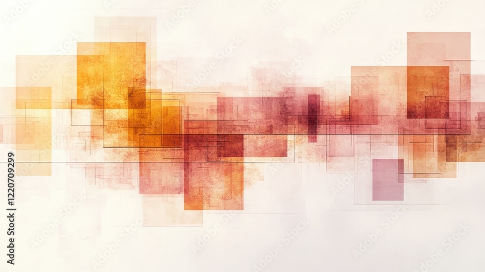 Poster Fragmented grids create a rich tapestry of muted amber and soft hues intertwining in abstract design