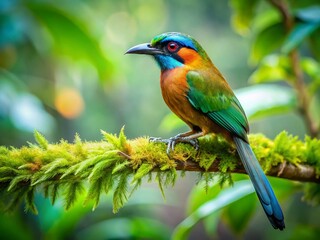 Fototapeta premium Enchanting Motmot Bird in Lush Green Rainforest - Stock Photo