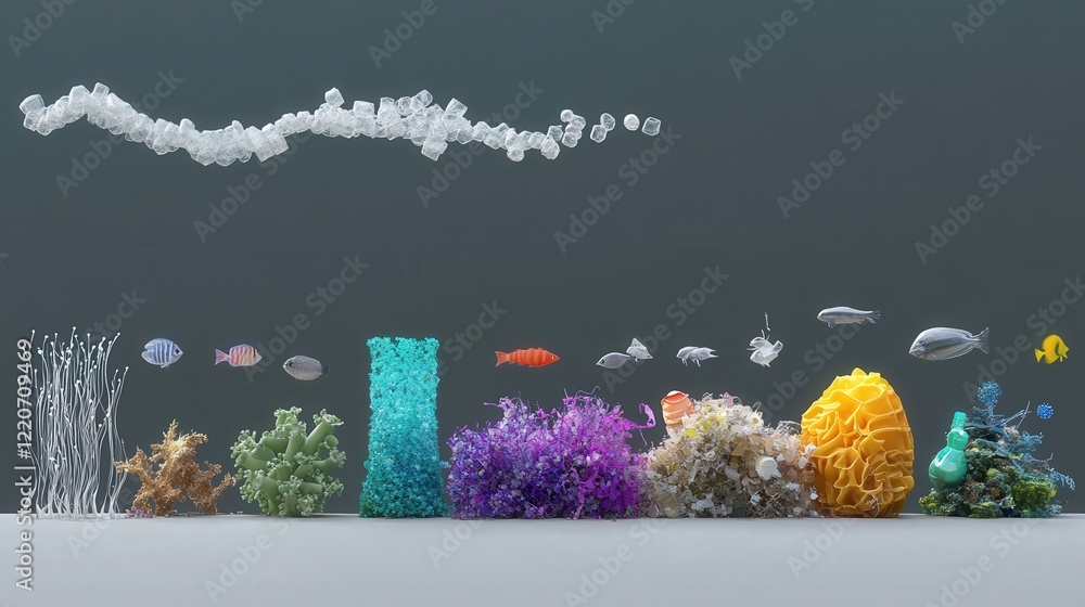 Aufkleber visual showing the size comparison between microplastics and other pollutants in marine ecosystems.