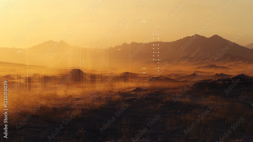 Poster pm2.5 dust levels increasing over time, with a graph overlay on a hazy landscape