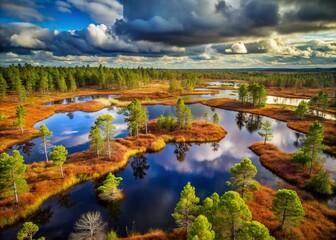 Fototapeta premium Estonian Peat Bog Landscape: Mystical Viru Bog, Lahemaa National Park