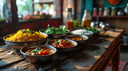 food on wooden dining table