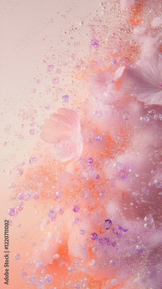 Poster Soft dreamy bokeh pattern featuring pastel peach tones with gentle hints of purple and texture variations