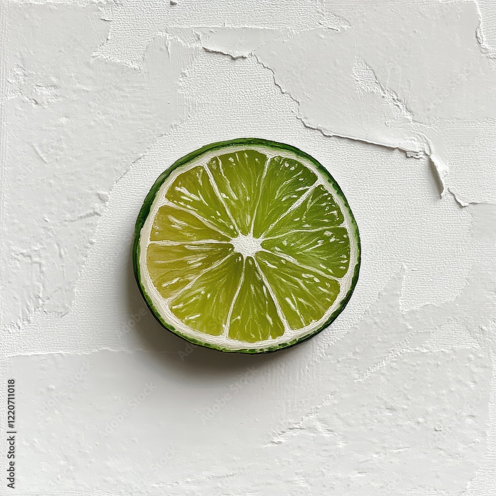 Aufkleber freshly sliced lime showcasing vibrant green color and juicy texture on a textured white background