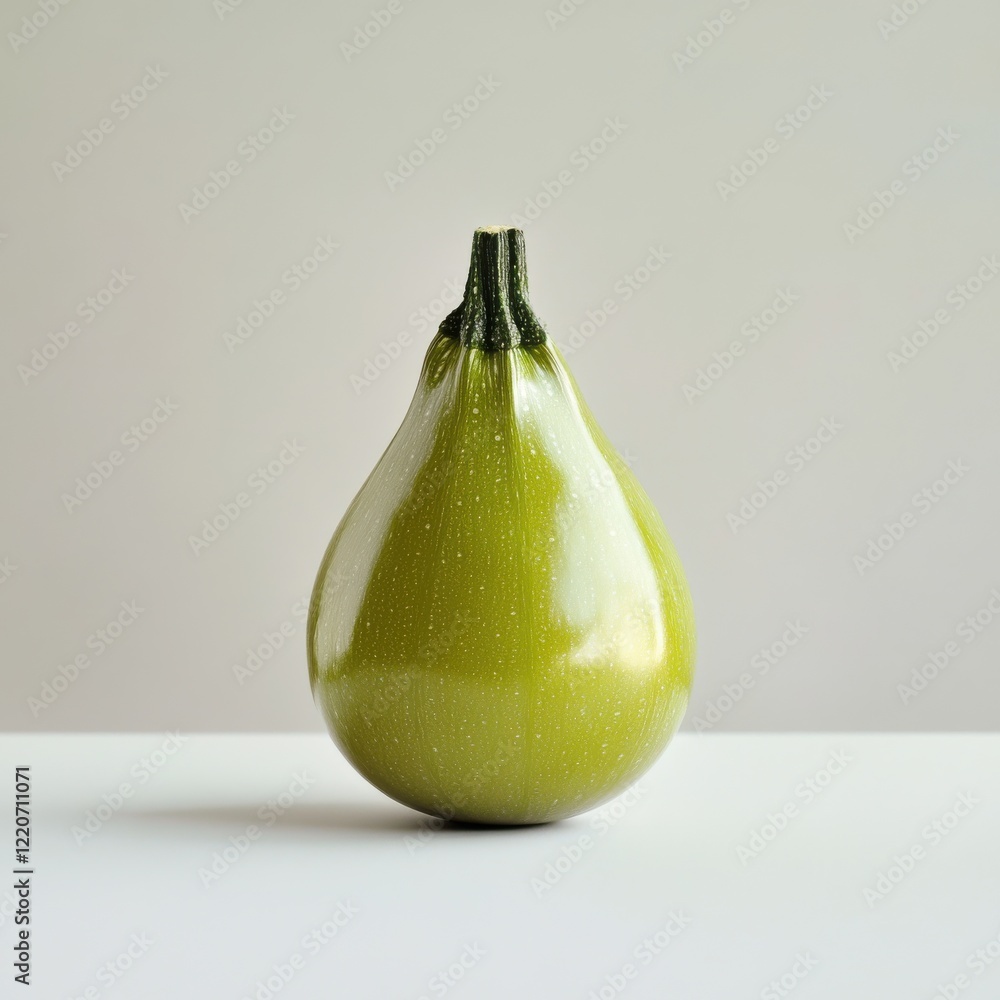 Poster fresh zucchini with smooth green skin stands upright against a simple background highlighting its na