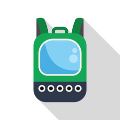 Green school backpack with plastic window showing empty space, ideal for carrying small items or displaying personalized content