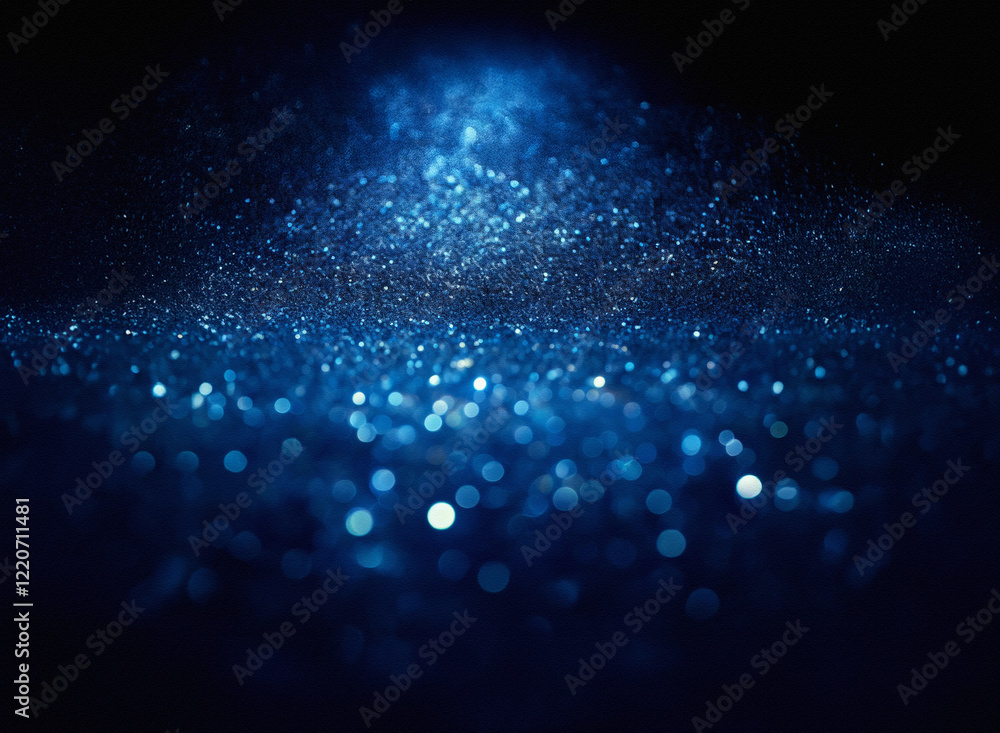 Poster a grainy, textured expanse of deep blue sparkles. the light source is unseen, creating a luminous ef