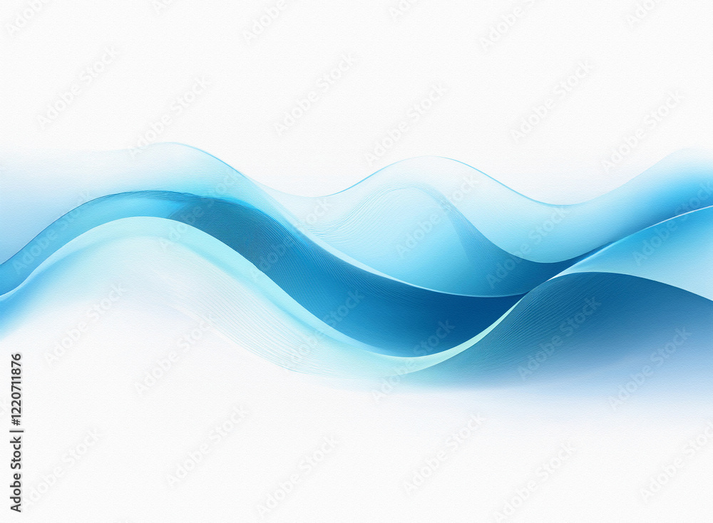 Poster grainy texture, light blue waves flow across a white background. abstract, smooth, flowing lines cre