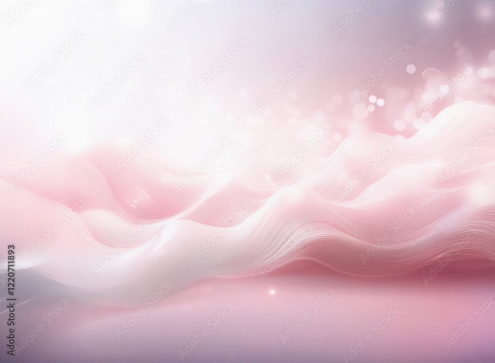 Poster Soft, pink and white abstract waves with a grainy texture and sparkling bokeh lights create a dreamy, ethereal atmosphere.