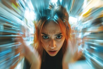 Burnout blues in a busy workspace. Generative AI