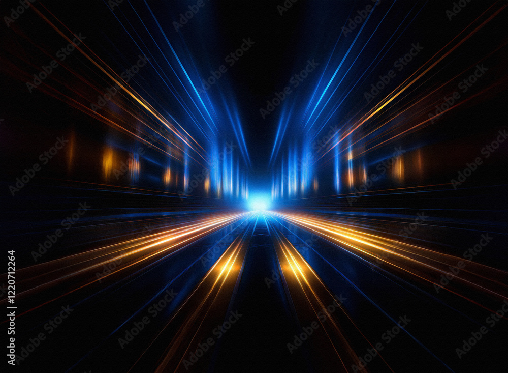 Aufkleber a grainy, textured image depicting a dynamic, high-speed light trail effect. blue and orange streaks