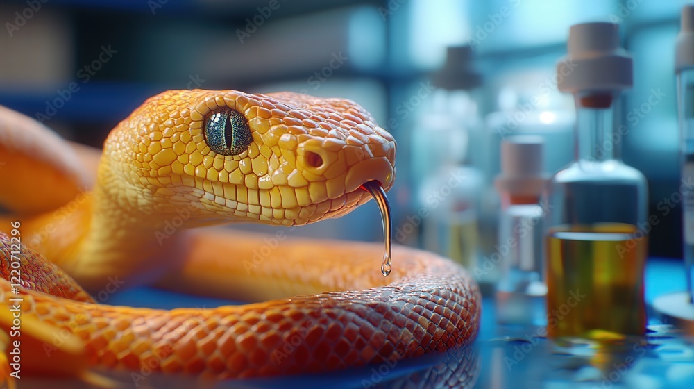 Poster snake venom as it is studied in laboratory conditions, demonstrating how scientists use its properti