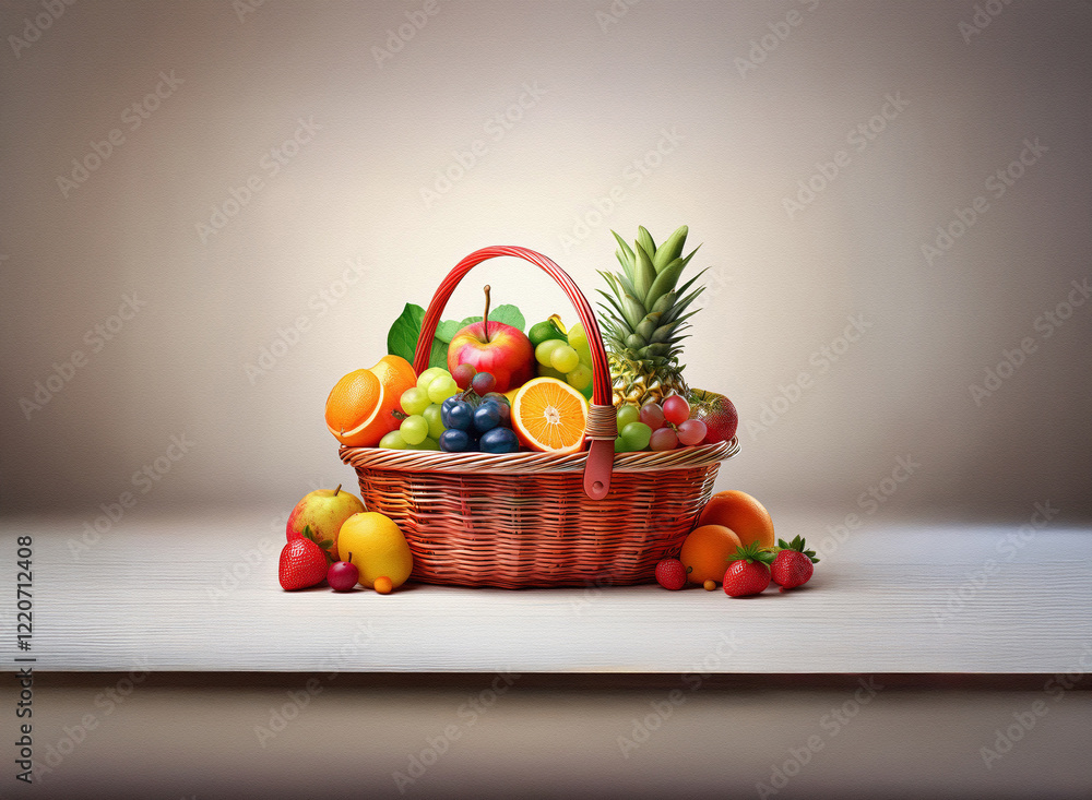 Poster a rustic, grainy-textured image shows a wicker basket overflowing with a vibrant assortment of fresh